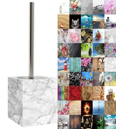Image of Sanilo Toilet Brush and Holder, Wide choice of beautiful Toilet Brush and Holder, Stainless Steel Handle, With Exchangeable Brush Head, Easy to clean (Marble)