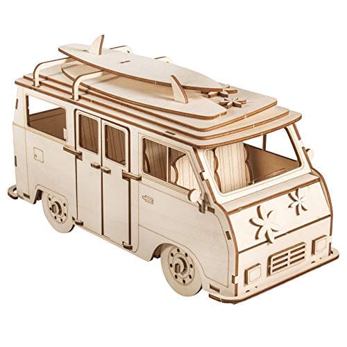 Image of Rayher Wooden Campervan Building Kit, DIY Construction Kit with Interlocking Parts, 79 slot-together Pieces, natural wood, 30x13x17cm, 62879505