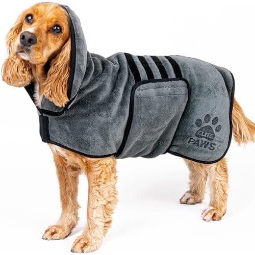Image of Elite Paws® UK: Luxury Dog Drying Coat, Thicker & Softer Than Most Bath Robes, Dries Pets in About 20-30 Mins, Super Absorbent Microfibre, Limits Mess, Covers Ears, All-Season Dressing Gown Towel, S