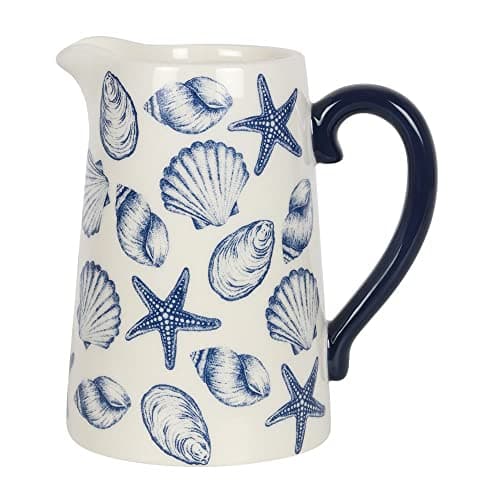 Image of Stunning Whie & Blue Ceramic Seashell Flower Jug - 17.5cm x 16cm (1 Pc.) - Spacious, Durable & Stylish Design - Ideal for Everyday Use - Perfect for Home Decor & Gift
