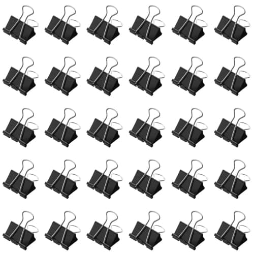 Image of Black Binder Clips 25 mm 100 Pieces, Medium Metal Foldback Bulldog Clips, Middle File Money Document Stationary Paper Clamps for Office Home School Supplies