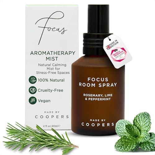 Image of Made by Coopers Focus Room Spray | Natural Air Freshener with Essential Oils | Energising Aromatherapy Blend with Lime, Mint & Rosemary | Vegan & Cruelty Free | 60ml Glass Bottle