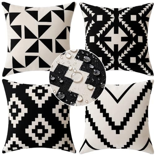 Image of MIULEE Waterproof Outdoor Cushion Covers 45x45cm Black 4 Pack Soft Polyester Stain Resistant Easy Clean for Sofa Chair Balcony Living Room Patio Garden Decorative Throw Pillow Cases 18x18inch