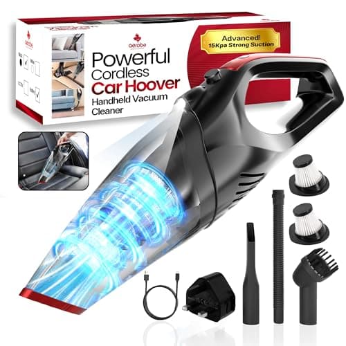 Image of Aerobe HandHeld Vacuum Cleaner - ADVANCED 15000 PA Car Hoovers Cordless Powerful, Strong Suction Car Vacuum Cleaner For Home Mini Hoover With Led Light Hand Held Hoover/Portable hoovers