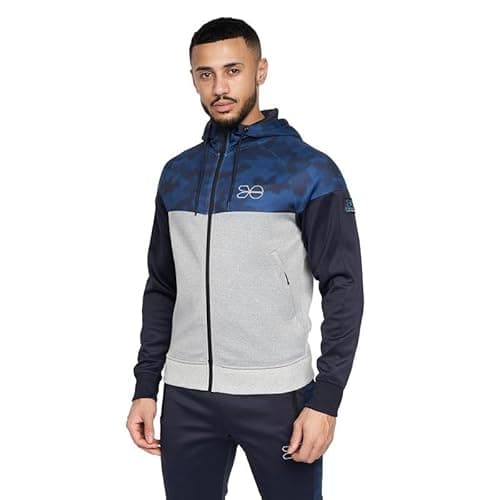 Image of Crosshatch Mens Full Zip Sweatshirt Hooded Tracksuit Jacket Hood Top with Zipped Side Pockets Blue XL