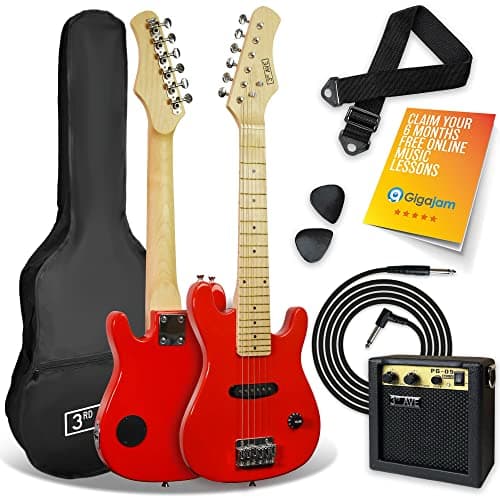 Image of 3rd Avenue 1/4 Size Kids Electric Guitar Pack for Junior Beginners - 6 Months FREE Lessons, 5W Portable Amp, Cable, Bag, Picks and Strap - Red