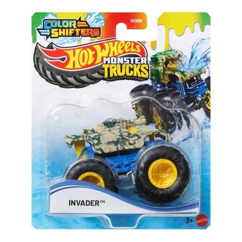 Image of Hot Wheels Monster Trucks 1:64 Scale Invader Colour Shifter Toy Vehicle for Ages 3+