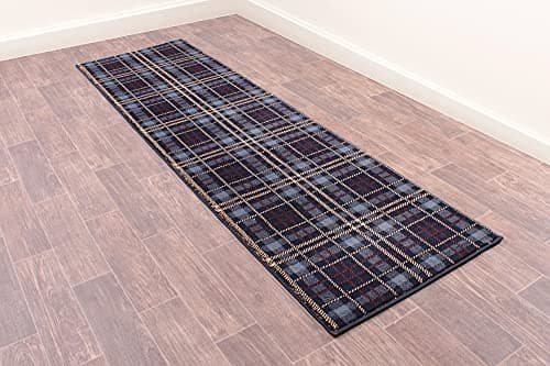 Image of Highland Tartan Rug for Living Room Bedroom Check Quality Rug Blue Long Hallway Runner 80x300 cm (2'6"x10')