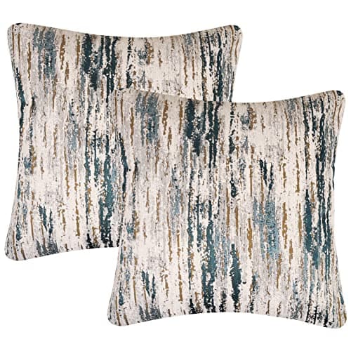 Image of Yeiotsy Pack of 2, Nordic Style Cozy Decorative Throw Pillow Covers for Sofa Bed Car Chair Geometric Cushion Cases Jacquard Chenille (Teal Stripes, 18 X 18 Inches)