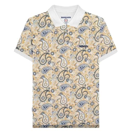 Image of Lambretta Mens Paisley Brand Three Button Polo Shirt - White/Navy - M
