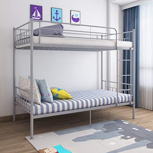 Image of Panana Twin Over Twin Steel Bunk Beds Frame with Ladder,3FT Single Metal Bunk Bed Bedroom Dorm Room for Kids Adult (Silver Grey)