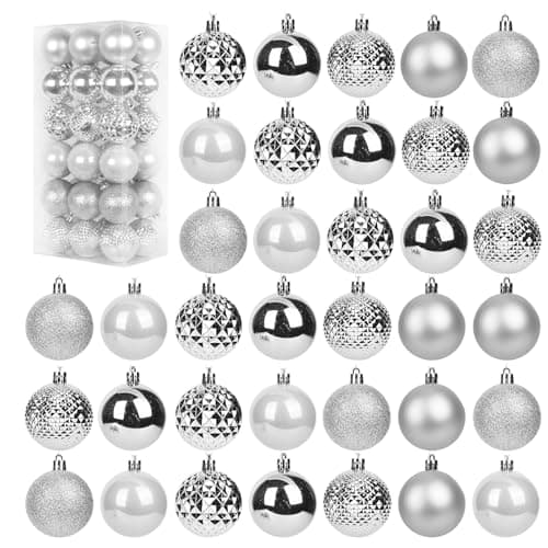 Image of 36Pcs Christmas Baubles Set, Silver Christmas Tree Decorations, Shatterproof Xmas Balls and Ornaments for Hanging, Festive Holiday Home Decor, Classic Christmas Decorations Set for Xmas Tree