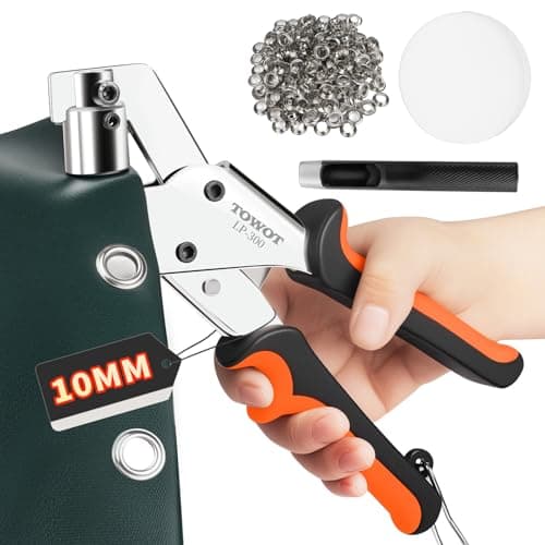 Image of TOWOT Grommet Eyelet Punch Kit with 500pcs 10mm Eyelets – Handheld Manual Press Tool for Tarpaulin, Canvas, Leather, Fabric – Ideal for DIY Crafting & Repair Projects