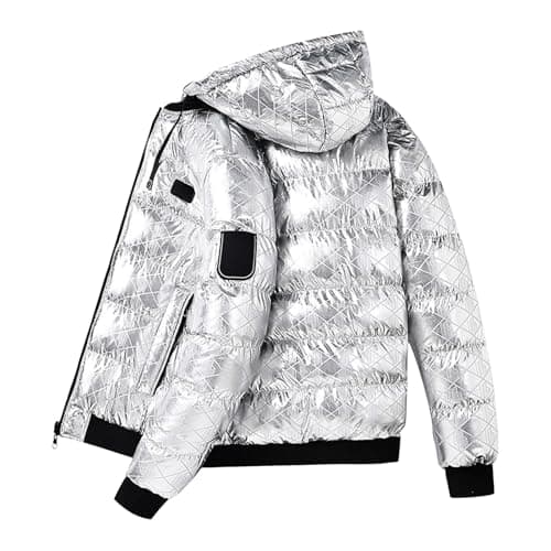 Image of Duohropke Down Jacket Men's Reversible Jacket Shiny Bubble Jacket Quilted Jacket Warm Padded All-Weather Jacket Winter Jacket Hooded Jacket Stand-Up Collar Thermal Jacket Transition Jacket Buffer Coat