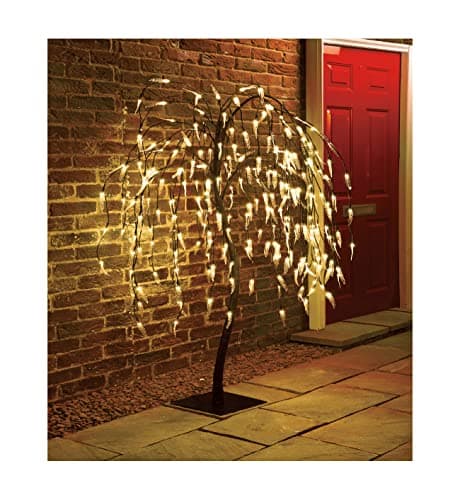 Image of Spot on dealz® 5 FT Weeping Willow Tree Outdoor Christmas Decorations 240 LED 8 functions Tree Lights with Metal Flat Base Garden Ornaments for Home Xmas Display Indoor Warm White