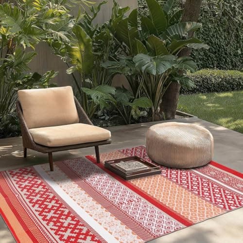 Image of Green Decore Prime Red Orange Outdoor Camping Rug 120x180cm 4x6ft Reversible Waterproof Picnic Mat Garden Patio Balcony Beach Festival Tent Ground Mat Compact Floor Rug Foldable Lightweight Portable
