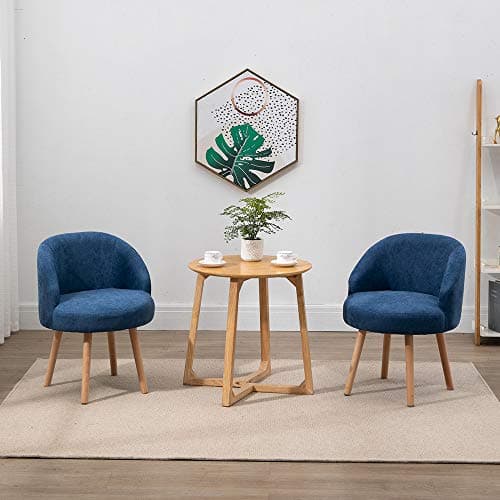 Image of Pantanal Set of 2 Small Tub Chairs, Upholstered Accent Chair for Bedroom Reception Room, Linen Fabric Living Room Sofa Side Armchairs, 2 Pieces Occasional Lounger (Blue)
