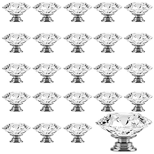 Image of KOHAND 24 PCS 40mm Clear Crystal Door Knobs, Crystal Glass Drawer Knob Diamond Door Handles with Screws, Drawer Pulls and Knobs for Home Kitchen Office Chest Bin Drawer Cabinet