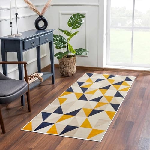 Image of MOONLIGHT20015 Rugs Living Room – Small Bedside Yellow Triangle Pattern Area Rugs for Bedroom 40x60cm – Door Mat for Entryway Geometric Style Modern Rug, Brio