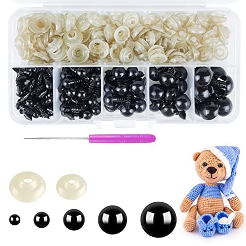 Image of Hengxinc 220PCS Safety Eyes for Crochet Toys Black Crochet Eyes 5-12mm Teddy Bear Eyes Plastic Eyes for Crochet Toys with Washers for Crocheted Animals Doll Puppet Plush Toy