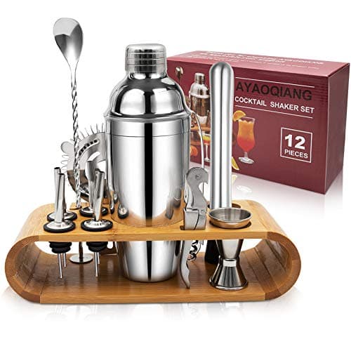 Image of Cocktail Shaker Set,750 ML Stainless Steel Cocktail Mixing Set with Stand,Bartending Kit for Home,Bar,12 Pieces Bar Tool Kit for Christmas,Birthday,Anniversary,Weeding