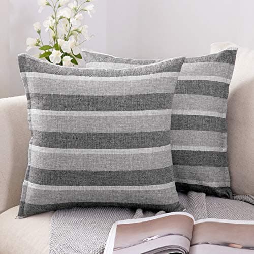 Image of MIULEE Linen Cushion Covers Stripe Throw Pillow Case Square Coastal Home for Sofa Chair Couch Livingroom Bedroom Neutral Decorative Pillowcase 16x16inch 40x40cm Pack of 2 Light Grey