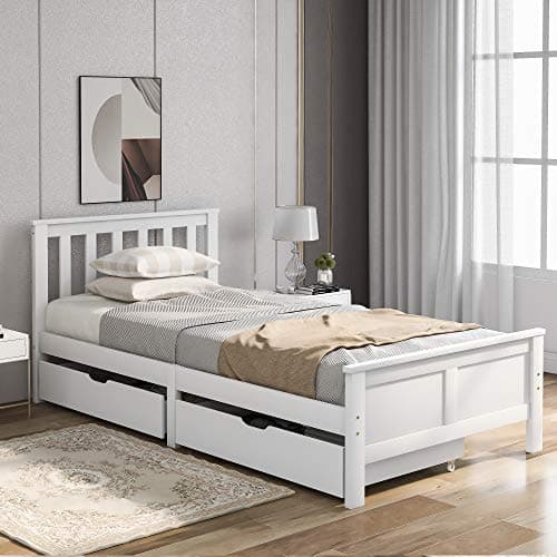 Image of Harper & Bright Designs Wooden Solid Pine Storage Bed With Drawers Bed Frame 3ft Single,90 x 190 cm