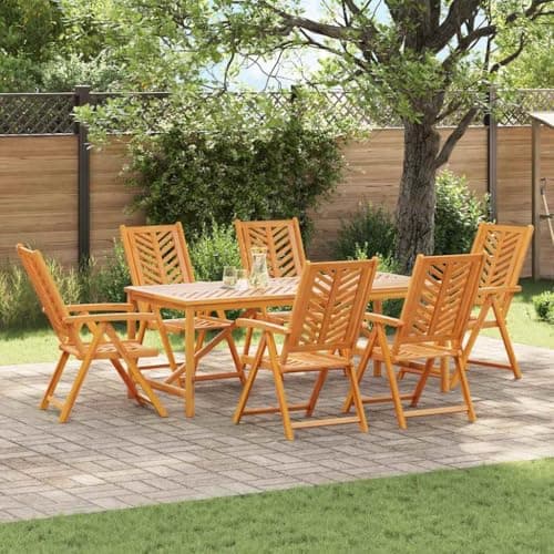Image of Tonture Garden Dining Set 7-Piece Brown Solid Acacia Wood Oiled 200 x 90 x 74 cm with Side Table Weatherproof for Patio Balcony Outdoor Cosy Garden Design