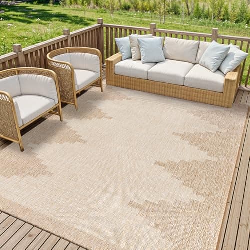 Image of Livabliss Rubal Lagada Indoor Outdoor Rug - Large Boho Rugs for Living Room 200x275 cm Dining, Kitchen Carpet, Patterned Neutral and Coloured Rugs, Waterproof, Stain Durable - Cream, Brown