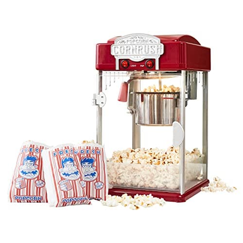 Image of Popcorn Popper Machine-4 OZ Vintage Professional Popcorn Maker Theater Style with Nonstick Kettle Warming Light and Serving Scoop. (Red)