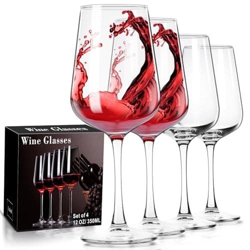 Image of ParaCity Wine Glasses Set, Large Crystal Clear Long Stem for Red and White Wine, Christmas Gifts, 12oz for Women, Men, Wedding and Birthday (4)