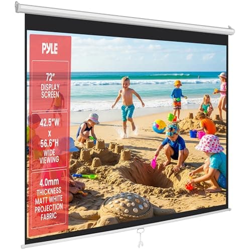 Image of Pyle 72-Inch Manual Pull Down Projector Screen, Matte White Projection Surface, Ceiling or Wall Mount Screen Projector with Auto-Lock & Black Border for Home Theater or Office (42.5" x 56.6")