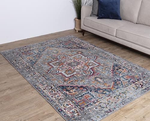 Image of Asiatic Edits Low Pile Vintage Earth Grey Multi Indoor Rug for Living room, Bedroom, Conservatory, Hallway, Large Area, Easy to Clean, Area Rugs - Non Shedding 160x230cm