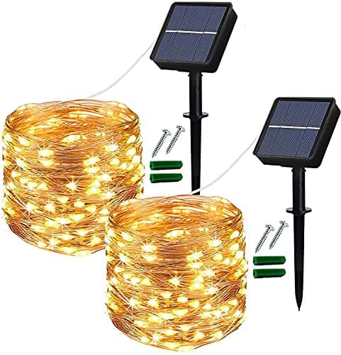 Image of Lezonic Solar String Lights Outdoor, 2Pack Total 240 LED/80FT Solar Garden Lights Waterproof, 8 Modes Indoor/Outdoor Fairy Lights Copper Wire Lighting for Patio Yard Party Wedding (Warm White)