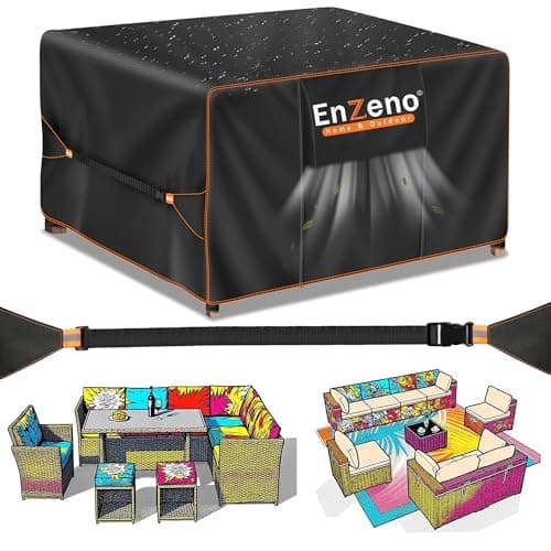 Image of Enzeno Cube Garden Furniture Covers Waterproof for Outdoor, 125 * 125cm, Patio Rattan Cube Set Cover outside, Heavy Duty Oxford Fabric Garden Square Table Cover with Air Vent
