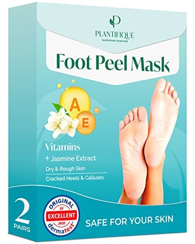 Image of Plantifique Foot Peel Mask – 2 Pairs Exfoliating & Dermatologically Tested Foot Treatment, Removes Dead Skin & Repairs Heels for Soft Feet – Vitamins Scent, Gift for Women & Men