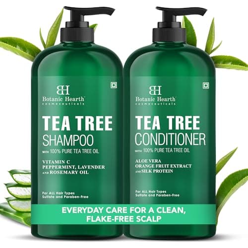 Image of Botanic Hearth Tea Tree Shampoo and Conditioner Set - with 100% Pure Tea Tree Oil, for Itchy and Dry Scalp, Sulfate/Paraben Free - for Men and Women - 16 fl oz (473 ml) each