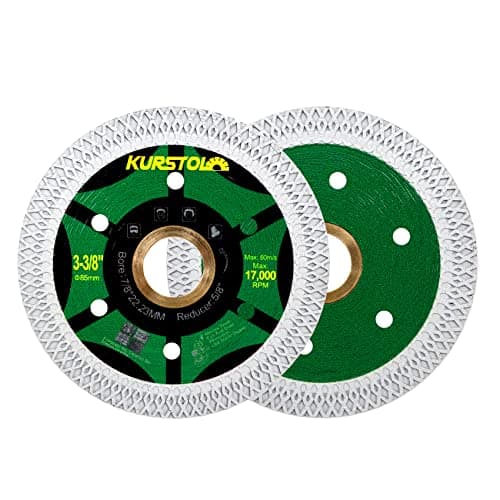 Image of KURSTOL Diamond Tile Cutting Disc - 2pcs 3-3/8"/85mm Super Thin Diamond Cutting Wheel Wheel,Bore 22.23-15.875mm for Porcelain Tile Ceramic Marble Granite