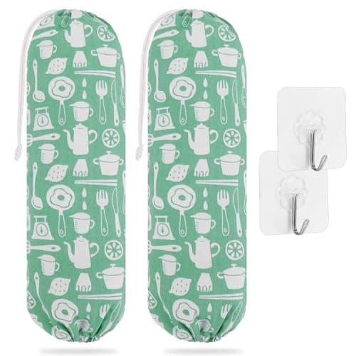 Image of 2-Pcs Plastic Bag Holder, Carrier Bag Storage, Hanging Carrier Bag Holder, Storage Bag Holder with Drawstring, Washable Foldable Grocery Bag Dispenser, Wall Mount for Home Office Kitchen Warehouse
