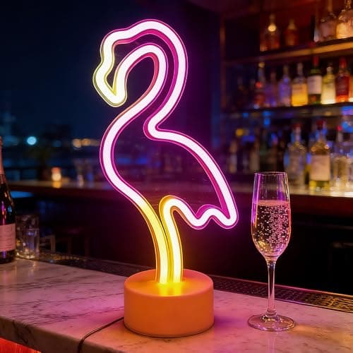 Image of DAJASD Flamingo Lights, Flamingo Neon Lights, USB Charging/Battery Powered Neon Night Light, LED Neons Light Sign Wall Decoration for Bedroom Birthday Party Valentines Gift (Three Colors Flamingos)