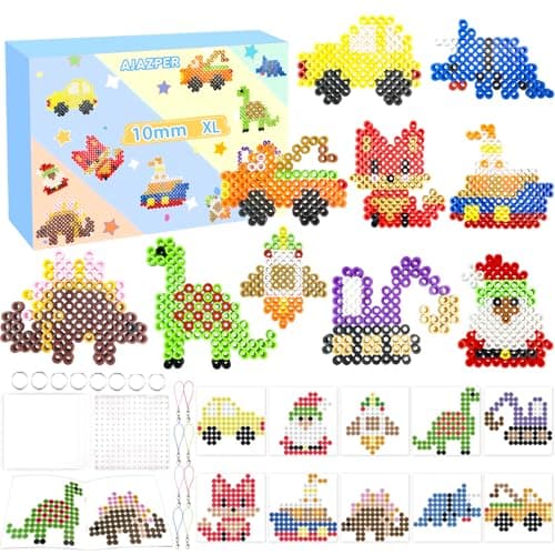 Image of 10MM Fuse Beads Kit for Kids - Mixed Colors Fuse Beads Craft Set with Pegboards, Ironing Papers and Accessories, XL Iron Bead for Craft, DIY Arts and Crafts Toys for Kids Gifts for Girls Boys Age 5+