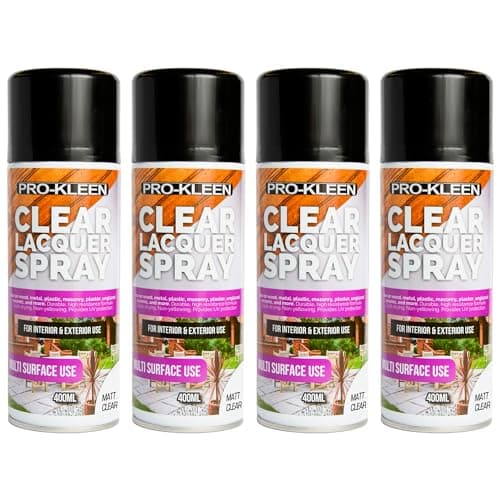 Image of Pro-Kleen Clear Lacquer Spray - Protects and Seals - For Metal, Wood, Plastics & Ceramics - Fast Drying Formula for Interior and Exterior Surfaces - Clear, Durable & Flexible - (Matt, 4 x 400ml)