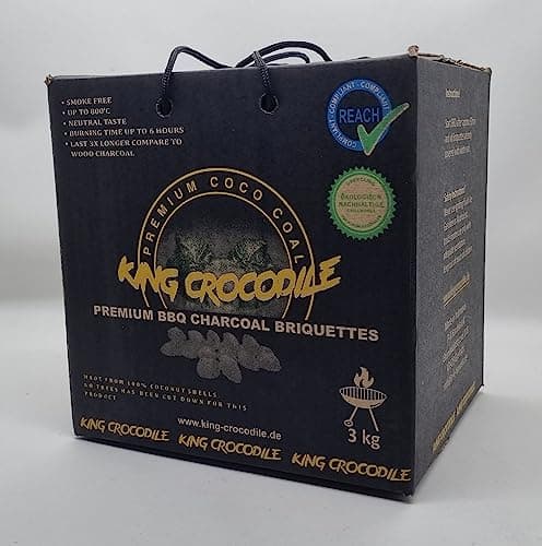 Image of King Crocodile Coconut Charcoal with Long Burning Time I Egg Coals I Grill Charcoal I Little Ash I Low Smoke I Sustainable Natural Charcoal I Grill Charcoal in Professional Quality I 3 kg