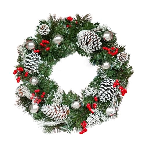 Image of Garden Mile Large 50cm Christmas Wreath Snow Covered Artificial Pine Hanging Door Decoration for Front Door Outdoor Xmas Home Décor Festive Wreath Display