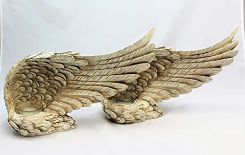 Image of Angel Wing Candle Holder Vintage Shabby Chic Resin Winged Décor in Antique Gold, Silver & Cream, Small & Large Sizes, Distressed Finish with Flecks of Green & Bronze, Includes Candle, Christmas Décor