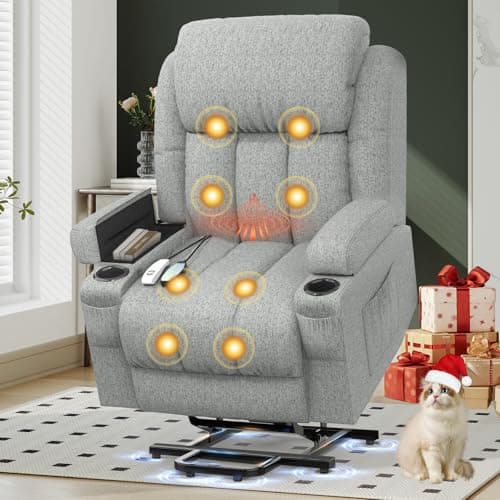 Image of YONISEE Lift Chair Recliners for Elderly, Recliner Chair with Massage & Heat, Extended Footrest, Riser Reclining Chair with Type C+USB, 2 Cup Holders & 4 Side Pockets, 2 Hidden Armrest Storage