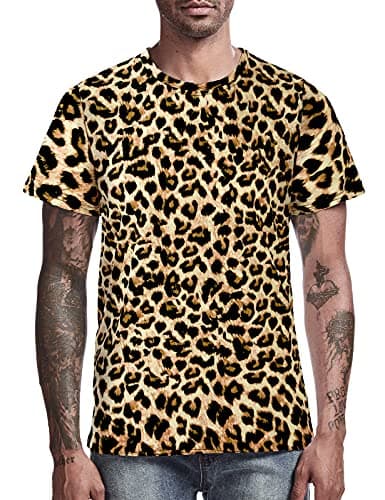Image of COSAVOROCK Men's Leopard Print Short Sleeve T-Shirts Brown L