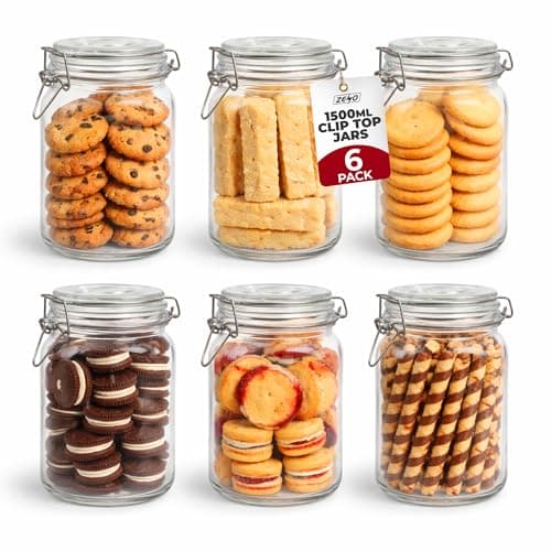Image of ZENO Clip Top Glass Jars 1500ml | Airtight Glass Storage Jars with Lids | Mason Style Glass Jars for Dry Food Coffee Tea Spices | Kitchen Preserving Pickle & Storage Jars (6)