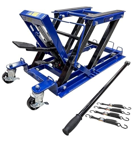Image of Autojack HML400 400kg Hydraulic Motorcycle Lift, Heavy Duty Scissor Jack for Motorbikes, ATVs & Dirt Bikes with Safety Locks, Ratchet Straps & Adjustable Height