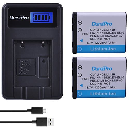 Image of DuraPro 2Pcs 3.7V 1200mAh EN-EL10 Li-40B NP-45 Battery + LCD USB Charger for Olympus Li-42B Fujifilm NP-45 Nikon EN-EL10 D-Li63 D-Li108 NP-80 CNP80 KLIC-7006